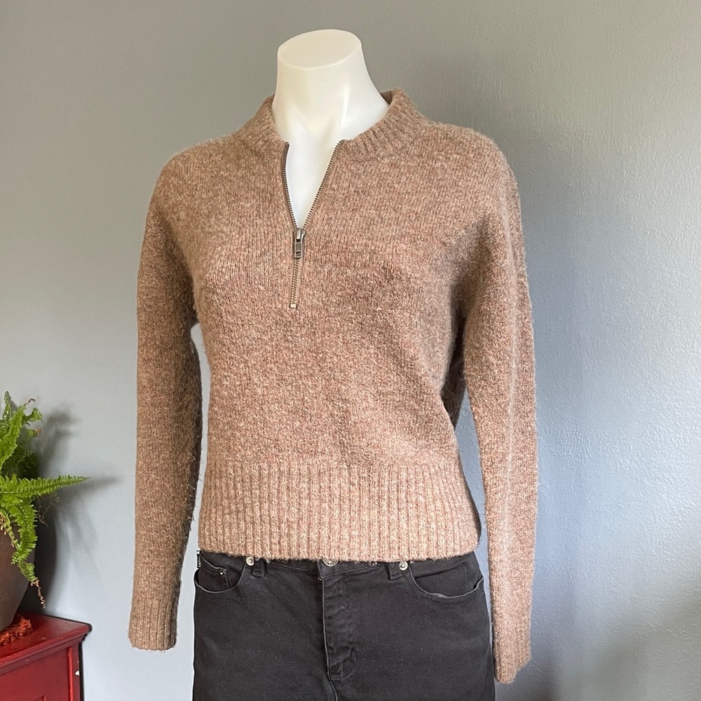 Madewell Light Brown Alpaca Half Zip Sweater